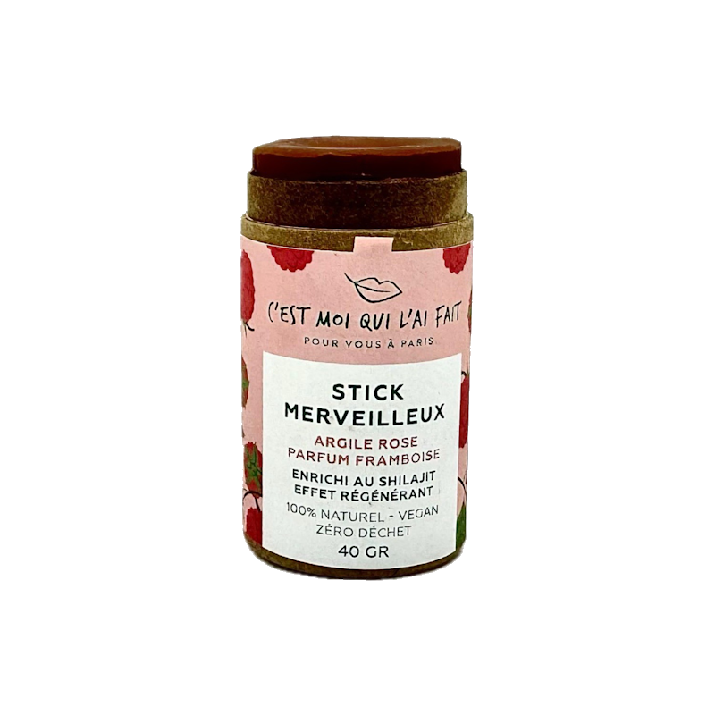 Stick merveilleux à l'argile rose - Enrichi en Shilajit - Fragrance framboise